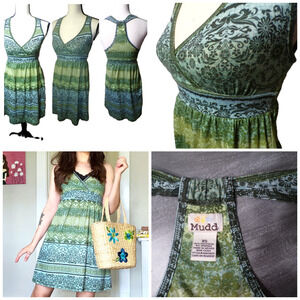 Y2K Mudd Babydoll Dress XS Floral Paisley Whimsigoth Fairy Soft Grunge Green Blu